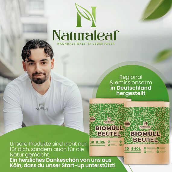 NATURALEAF® Biomüllbeutel 10L | 80 Stück | Bio Müllbeutel mit optimaler Stärke & Haltbarkeit | Kompostierbare Müllbeutel - die nachhaltige Entsorgungslösung für Gastronomie & Haushalt
