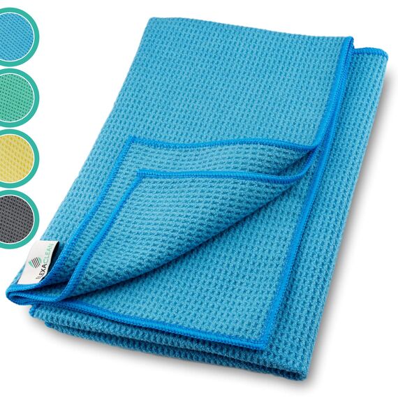 ELEXACLEAN Mikrofaser Trockentuch, Premium Waffeltuch (2 Stück, 60x40 cm, Blau) superweiche Qualität für Auto, Glas, Küche, Geschirr, Bad