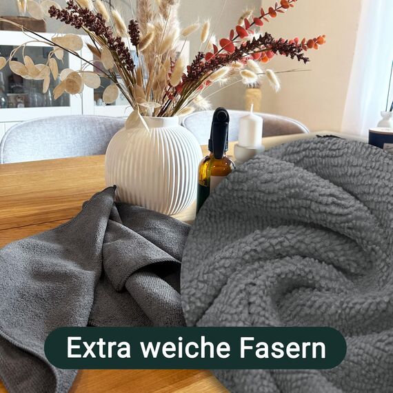 ZOLLNER 10er Set Mikrofasertücher für streifenfreien Glanz - flusenfreie und saugstarke Reinigungstücher - waschbar bis 60°C - 32x32cm in grau - Hotelqualität