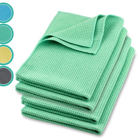 ELEXACLEAN Mikrofaser Trockentuch, Premium Waffeltuch (4 Stück, 60x40 cm, Grün) superweiche Qualität für Auto, Glas, Küche, Geschirr, Bad