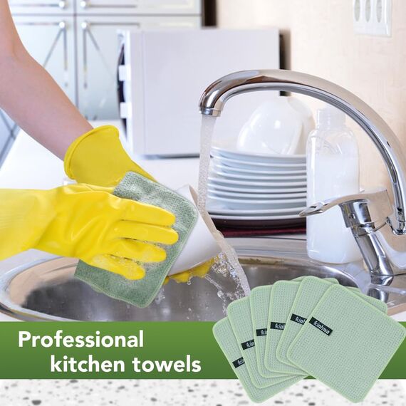 KinHwa Spültuch Grün Spüllappen Waffeltuch Mikrofasertuch waschbar Spültücher für Küche Dicke Putzlappen Fusselfrei 20cmx20cm 6 Stück