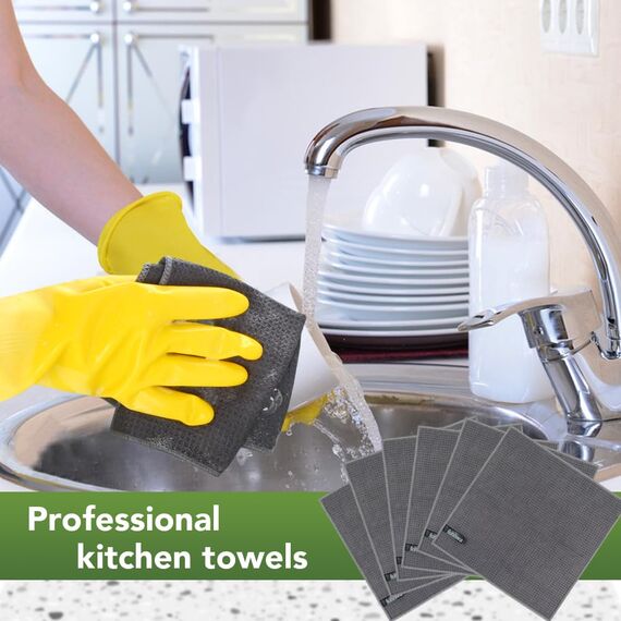 KinHwa Mikrofaser-Reinigungstücher Super Weiche Reinigungstücher Waschbar Saugstark Umweltfreundlich Reißfest Mikrofasertücher Kleine Ananasgitter 30CM x 30CM 6 Stück Grau