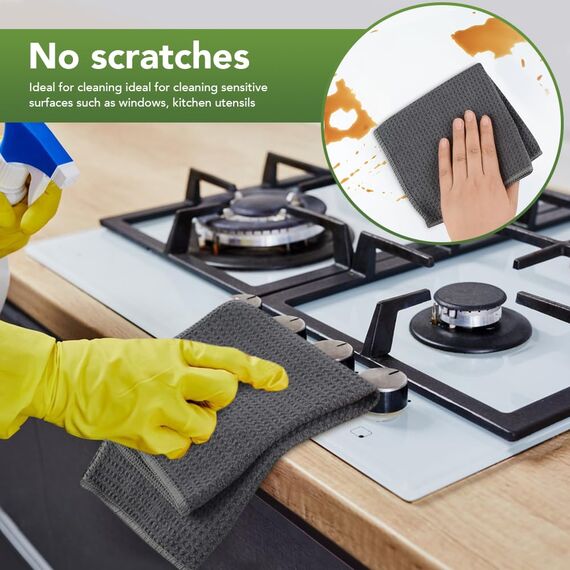 KinHwa Mikrofaser-Reinigungstücher Super Weiche Reinigungstücher Waschbar Saugstark Umweltfreundlich Reißfest Mikrofasertücher Kleine Ananasgitter 30CM x 30CM 6 Stück Grau