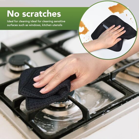 KinHwa Spüllappen Schwarz +Grau Spültuch Waffeltuch Mikrofasertuch waschbar Spültücher für Küche Dicke Putzlappen Fusselfrei 20cmx20cm 6 Stück