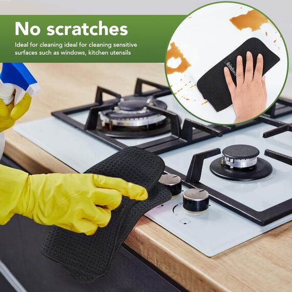 KinHwa Spültuch schwarz Spüllappen schwarz Waffeltuch Mikrofasertuch waschbar Spültücher für Küche Dicke Putzlappen Fusselfrei 20cmx20cm 10 Stück
