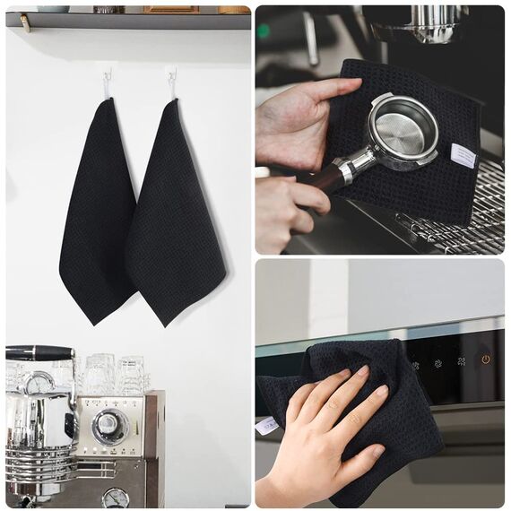 KinHwa Barista Tuch-10 Stück schwarz - Barista Handtücher extrem saugstark 30x30cm-Kaffeemaschine Reinigungstuch pültücher für Küche Dicke Putzlappen Fusselfrei - Mikrofasertücher