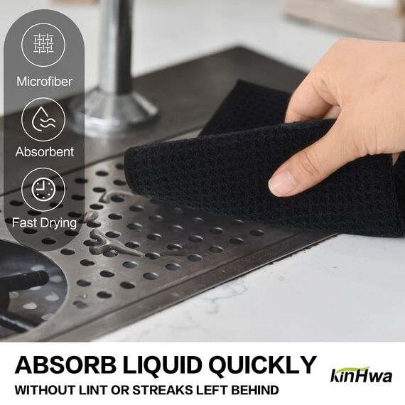 KinHwa Barista Tuch-10 Stück schwarz - Barista Handtücher extrem saugstark 30x30cm-Kaffeemaschine Reinigungstuch pültücher für Küche Dicke Putzlappen Fusselfrei - Mikrofasertücher