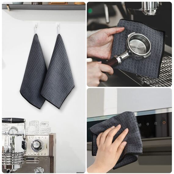 KinHwa Barista Tuch-6 Stück grau - Barista Handtücher extrem saugstark 30x30cm-Kaffeemaschine Reinigungstuch pültücher für Küche Dicke Putzlappen Fusselfrei - Mikrofasertücher