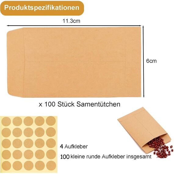 qingmeng Samentütchen, 100 Stück Papiertüten Klein Braun, 6x10cm Saatgut Aufbewahrung, Mini Kraftpapier Tüten zum Befüllen Verpackungstüten Umschläge Geschenktüten Bonbons Süßigkeiten Adventskalender