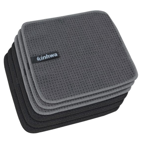 KinHwa Spüllappen Schwarz +Grau Spültuch Waffeltuch Mikrofasertuch waschbar Spültücher für Küche Dicke Putzlappen Fusselfrei 20cmx20cm 6 Stück