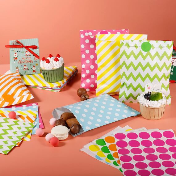 50 Stück Butterbrottüten, Candy bar Tüten Bunt Papiertüten Klein Geschenktüten Klein Mitgebsel Tüten Geschenktüten Kindergeburtstag Ostern Hochzeit Tüten zum Befüllen (175 Aufkleber)