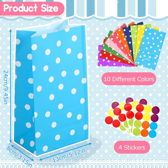 Papiertüten, 40 Stück Geschenktüten Papier Bunt mit 48 Aufkleber, Kraftpapier Tüten für Kindergeburtstag Hochzeiten Partys Weihnachten Geschenk, 24 x 13 x 8 cm, 10 Farben