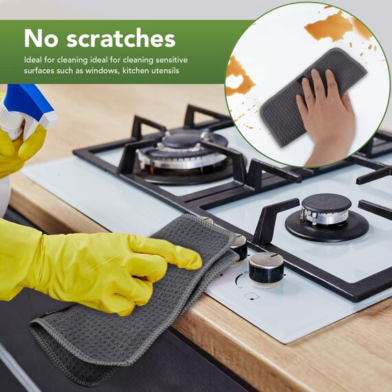 KinHwa Spüllappen Grau Spültuch Waffeltuch Mikrofasertuch waschbar Spültücher für Küche Dicke Putzlappen Fusselfrei 20cmx20cm 6 Stück