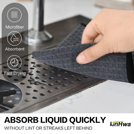 KinHwa Barista Tuch-6 Stück grau - Barista Handtücher extrem saugstark 30x30cm-Kaffeemaschine Reinigungstuch pültücher für Küche Dicke Putzlappen Fusselfrei - Mikrofasertücher
