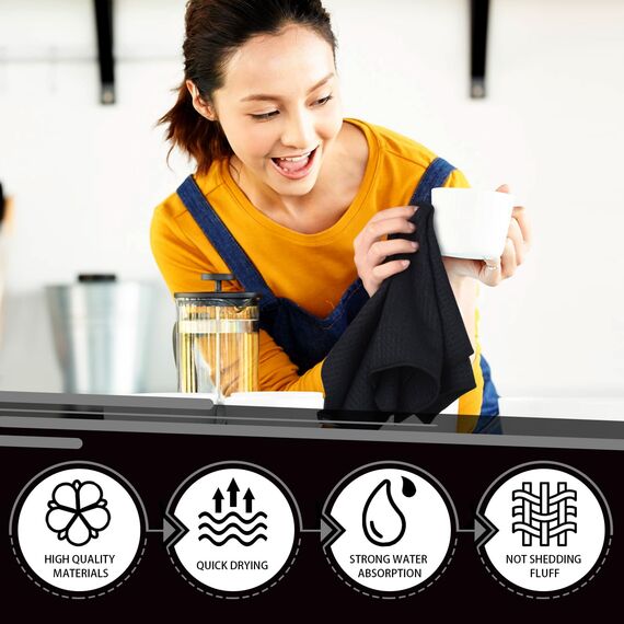 KinHwa Spüllappen schwarz Spültuch Waffeltuch Mikrofasertuch waschbar Spültücher für Küche Dicke Putzlappen Fusselfrei mit Aufhänger 40cmx70cm 3 Stück