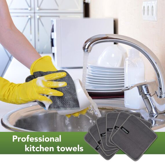 KinHwa Spüllappen Grau Spültuch Waffeltuch Mikrofasertuch waschbar Spültücher für Küche Dicke Putzlappen Fusselfrei 20cmx20cm 6 Stück