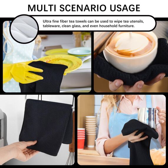 KinHwa Spüllappen schwarz Spültuch Waffeltuch Mikrofasertuch waschbar Spültücher für Küche Dicke Putzlappen Fusselfrei mit Aufhänger 40cmx70cm 3 Stück