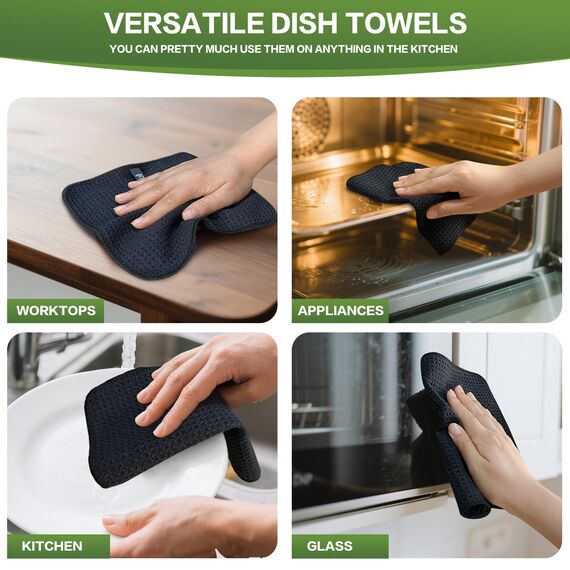 KinHwa Spültuch schwarz Spüllappen schwarz Waffeltuch Mikrofasertuch waschbar Spültücher für Küche Dicke Putzlappen Fusselfrei 20cmx20cm 20 Stück