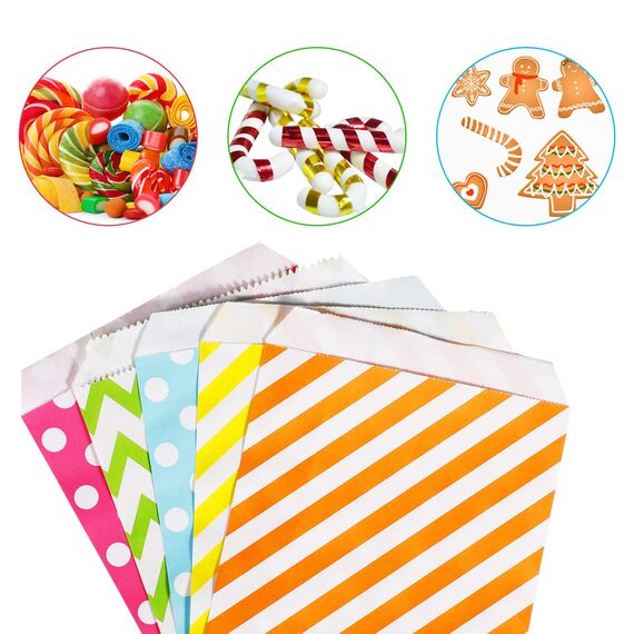 50 Stück Butterbrottüten, Candy bar Tüten Bunt Papiertüten Klein Geschenktüten Klein Mitgebsel Tüten Geschenktüten Kindergeburtstag Ostern Hochzeit Tüten zum Befüllen (175 Aufkleber)