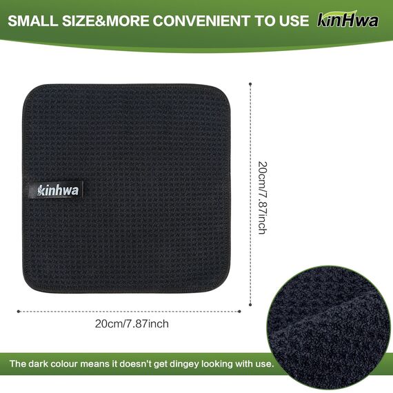 KinHwa Spültuch schwarz Spüllappen schwarz Waffeltuch Mikrofasertuch waschbar Spültücher für Küche Dicke Putzlappen Fusselfrei 20cmx20cm 10 Stück