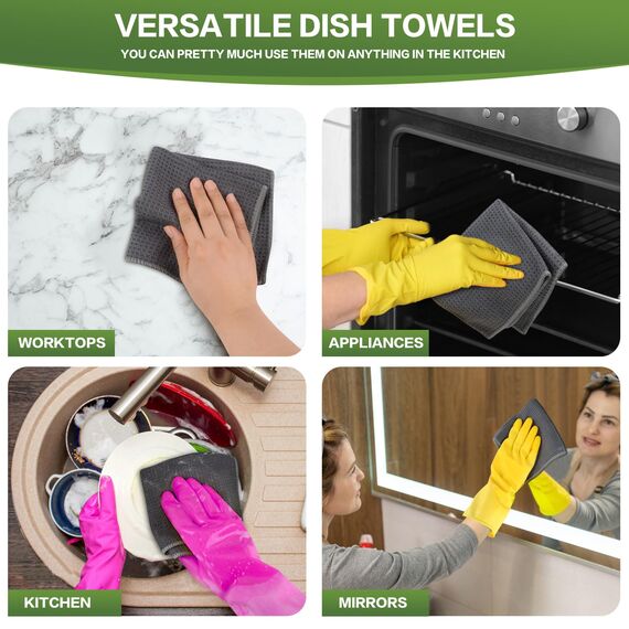 KinHwa Mikrofaser-Reinigungstücher Super Weiche Reinigungstücher Waschbar Saugstark Umweltfreundlich Reißfest Mikrofasertücher Kleine Ananasgitter 30CM x 30CM 6 Stück Grau