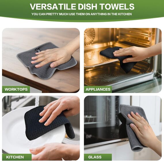 KinHwa Spüllappen Schwarz +Grau Spültuch Waffeltuch Mikrofasertuch waschbar Spültücher für Küche Dicke Putzlappen Fusselfrei 20cmx20cm 6 Stück