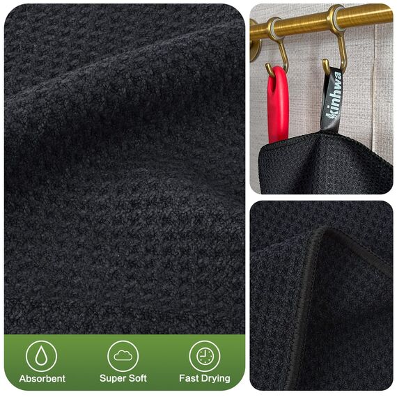 KinHwa Spültuch schwarz Spüllappen schwarz Waffeltuch Mikrofasertuch waschbar Spültücher für Küche Dicke Putzlappen Fusselfrei 20cmx20cm 20 Stück