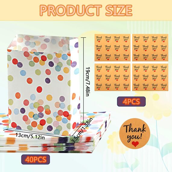 40 Stück Geschenktüten Kindergeburtstag, Mitgebsel Tüten mit 48 Aufkleber, Papiertüten Kindergeburtstag, Geburtstagstüten Kinder, Geschenktüten Klein für Mitgebsel Kindergeburtstag, Hochzeit, Party