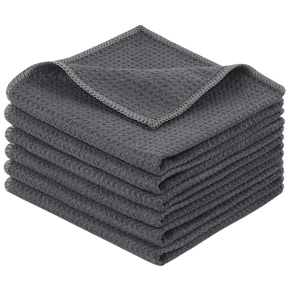 KinHwa Mikrofaser-Reinigungstücher Super Weiche Reinigungstücher Waschbar Saugstark Umweltfreundlich Reißfest Mikrofasertücher Kleine Ananasgitter 30CM x 30CM 6 Stück Grau