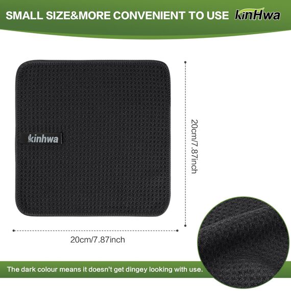 KinHwa Spültuch schwarz Spüllappen schwarz Waffeltuch Mikrofasertuch waschbar Spültücher für Küche Dicke Putzlappen Fusselfrei 20cmx20cm 20 Stück