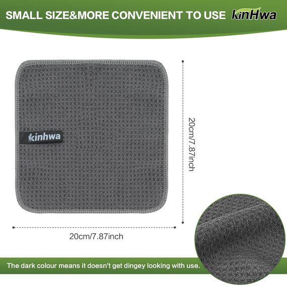 KinHwa Spüllappen Schwarz +Grau Spültuch Waffeltuch Mikrofasertuch waschbar Spültücher für Küche Dicke Putzlappen Fusselfrei 20cmx20cm 6 Stück