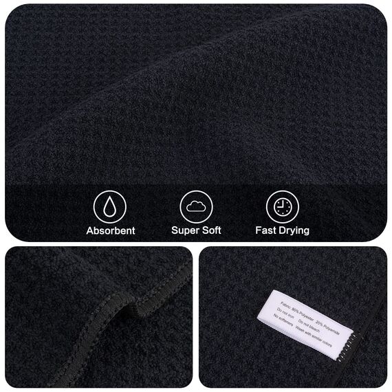 KinHwa Spüllappen schwarz Spültuch Waffeltuch Mikrofasertuch waschbar Spültücher für Küche Dicke Putzlappen Fusselfrei 30cmx30cm 6 Stück