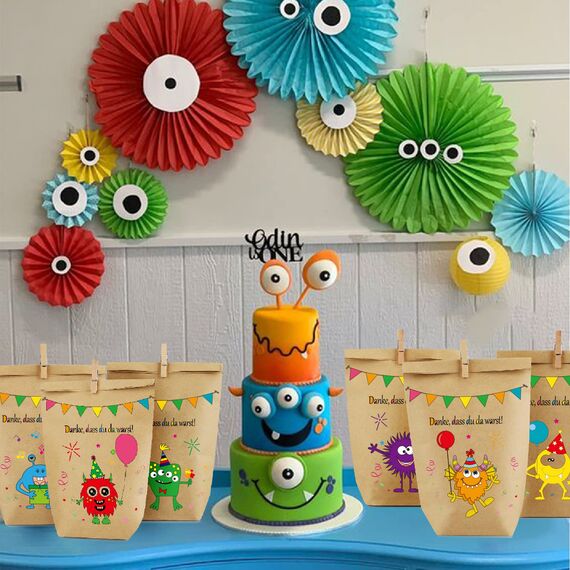 Monster Geschenktüten Monster Papiertüten, 24 süßen Monster Tüten mit 6 Verschiedenen süßen Monstermotiven für Mitgebsel, Kinder Geschenke, Gast, Giveaways, Kindergeburtstag, Halloween Party