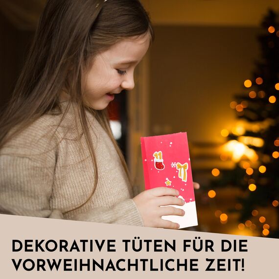 Nordstern Adventskalender zum Befüllen 2025 mit 24 Weihnachts-Papiertüten, Weihnachtsaufkleber, Juteschnur und Holz Klammern, Geschenktüten zum Basteln und Verschenken