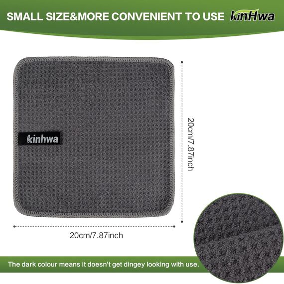 KinHwa Spüllappen Grau Spültuch Waffeltuch Mikrofasertuch waschbar Spültücher für Küche Dicke Putzlappen Fusselfrei 20cmx20cm 6 Stück