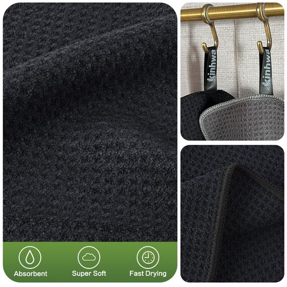 KinHwa Spüllappen Schwarz +Grau Spültuch Waffeltuch Mikrofasertuch waschbar Spültücher für Küche Dicke Putzlappen Fusselfrei 20cmx20cm 6 Stück