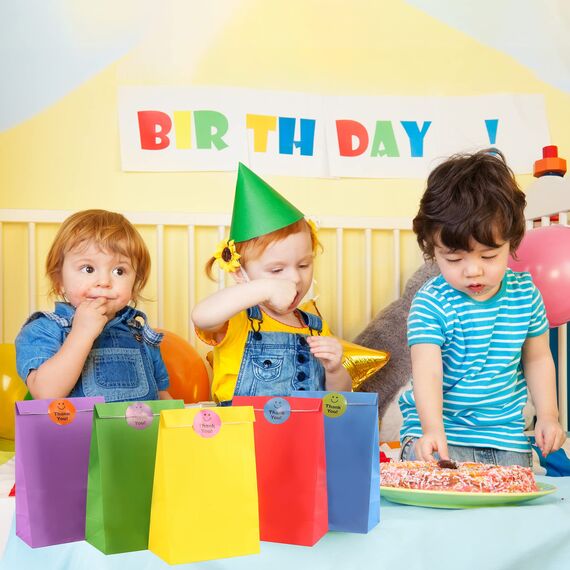 Papiertüten Bonbon Geschenktüten, 20 Stück Bunte Kraftpapier Goodies Geschenktüten mit 20 Stickern zum Verpacken von Geschenken, DIY, Hochzeit, Kindergeburtstag, Weihnachten Osterfeiern