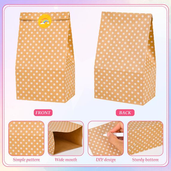 Papiertüten 20 Stück, Geschenktüten Kindergeburtstage mit 36 Bunte Aufkleber, Candy Tüten aus Papier, Kraftpapiertüten, Braune Beutel, für Kinder und Erwachsenenpartys, Geburtstage, Hochzeiten, Feiern