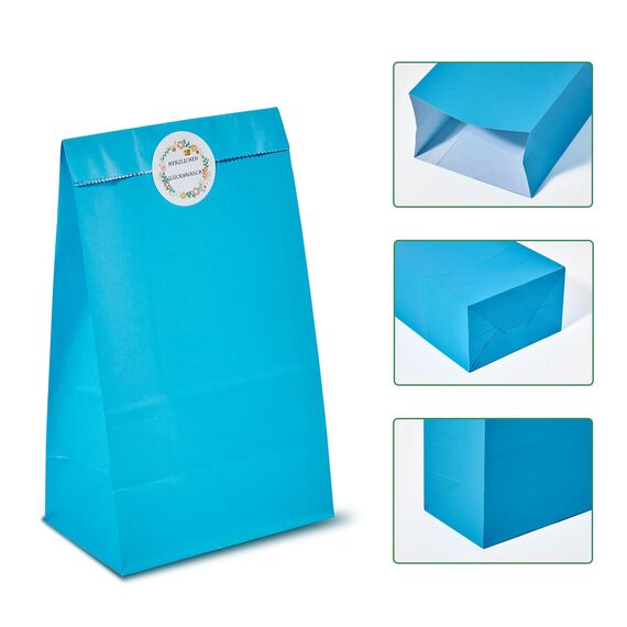 KASZOO 40 Stück Papiertüten, Bunte Geschenktüten Candy Tüten mit 90 Aufkleber (Auf Deutsch) zum Verpacken von Geschenken, Giveaways, Kindergeburtstag, Hochzeit, Party, usw