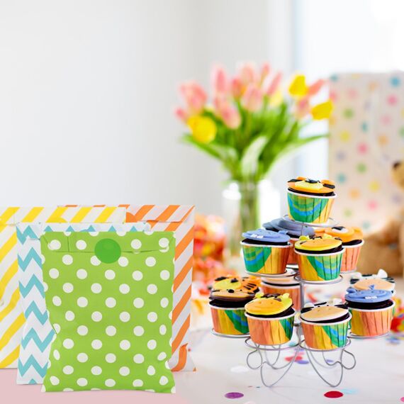 100 Stück Butterbrottüten, 18 x 13cm Candy Bar Tüten Süßigkeiten Tüten mit 175 Aufkleber Papiertüten Bunt für Kindergeburtstag Hochzeit Party Valentinstag Ostern (5 Farben)