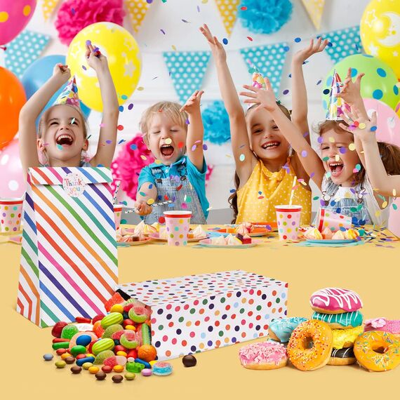 Flintronic 18 Stück Papiertüten, Geschenktüten Kindergeburtstage mit Aufkleber, 24 cm * 13 cm * 8 cm Candy Tüten zum Mitgebsel Kindergeburtstag Mädchen, Giveaways, Hochzeit