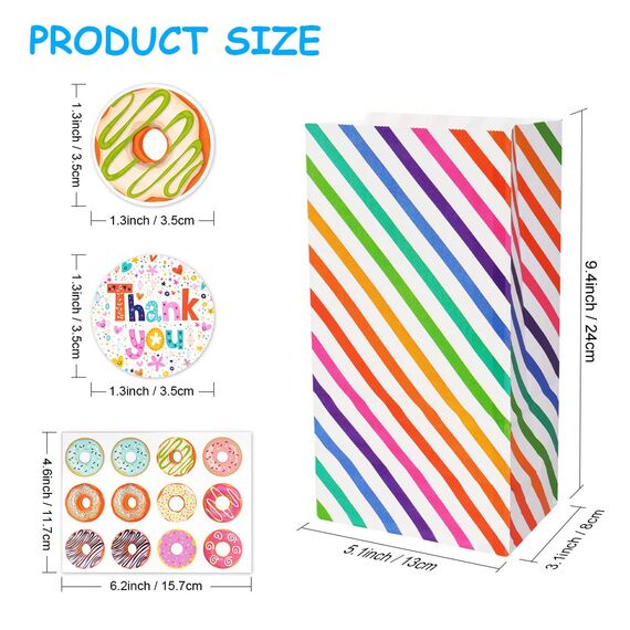 Flintronic 18 Stück Papiertüten, Geschenktüten Kindergeburtstage mit Aufkleber, 24 cm * 13 cm * 8 cm Candy Tüten zum Mitgebsel Kindergeburtstag Mädchen, Giveaways, Hochzeit