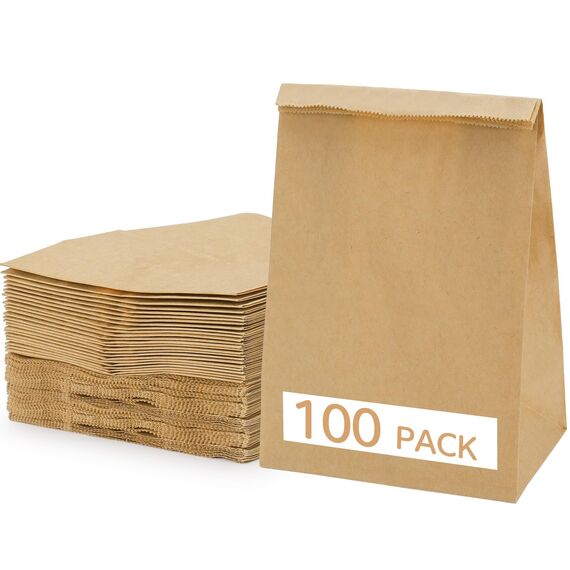 100 Stück Papiertüten Braun, Geschenktüten Braun Tüten Papier, Papiertüten zum Verpacken von Weihnachtsgeschenken, Giveaways, Kindergeburtstagen 18.5 x13.5 x 7.8cm