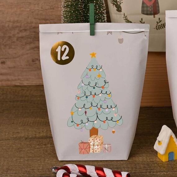 Adventskalender zum Befüllen, 24 Weihnachtskalender Papiertüten,Scandinavian style - Weihnachtskalender zum Selber Befüllen für Kinder Junge und Männer, Wiederverwendbar