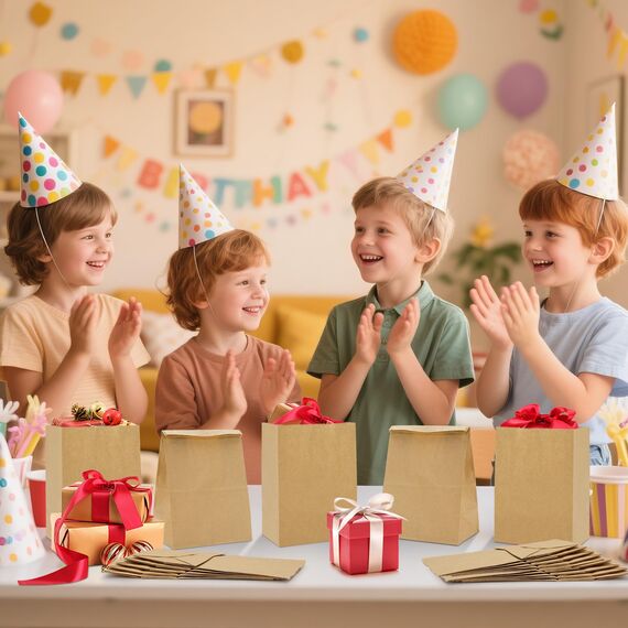 100 Stück Papiertüten Braun, Geschenktüten Braun Tüten Papier, Papiertüten zum Verpacken von Weihnachtsgeschenken, Giveaways, Kindergeburtstagen 18.5 x13.5 x 7.8cm