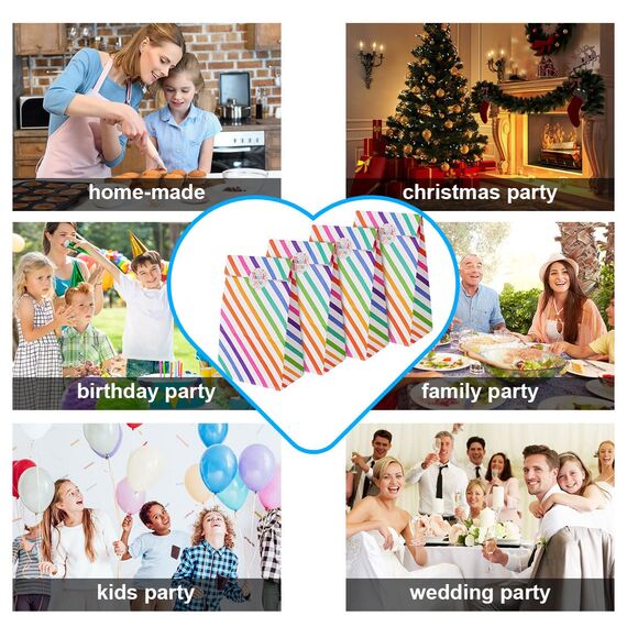 Flintronic 18 Stück Papiertüten, Geschenktüten Kindergeburtstage mit Aufkleber, 24 cm * 13 cm * 8 cm Candy Tüten zum Mitgebsel Kindergeburtstag Mädchen, Giveaways, Hochzeit