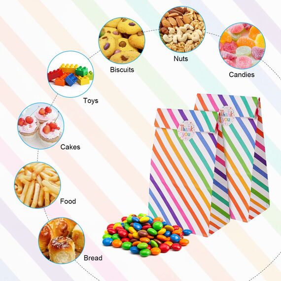 Flintronic 18 Stück Papiertüten, Geschenktüten Kindergeburtstage mit Aufkleber, 24 cm * 13 cm * 8 cm Candy Tüten zum Mitgebsel Kindergeburtstag Mädchen, Giveaways, Hochzeit