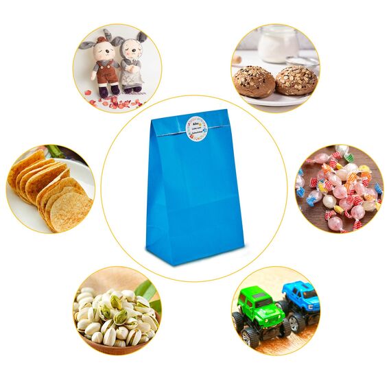 KASZOO 40 Stück Papiertüten, Bunte Geschenktüten Candy Tüten mit 90 Aufkleber (Auf Deutsch) zum Verpacken von Geschenken, Giveaways, Kindergeburtstag, Hochzeit, Party, usw