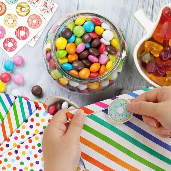 Flintronic 18 Stück Papiertüten, Geschenktüten Kindergeburtstage mit Aufkleber, 24 cm * 13 cm * 8 cm Candy Tüten zum Mitgebsel Kindergeburtstag Mädchen, Giveaways, Hochzeit