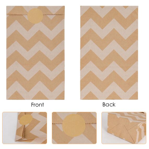 50 Stück Papiertüten Braun, 13 x 24 x 8cm Geschenktüten Braun Tüten Papier mit 60 Aufkleber, Papiertüten zum Verpacken von Weihnachtsgeschenken, Giveaways, Kindergeburtstagen